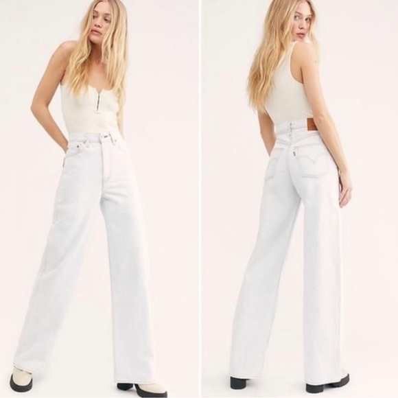 Levi’s Ribcage Wide Leg High Rise 100% Cotton Jeans in Cold As Ice